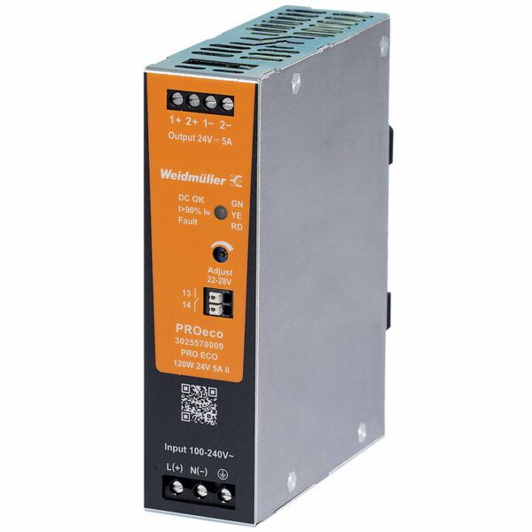 Weidmüller 3025570000 PRO ECO 120W 24V 5A II DIN Ray Güç Kaynağı