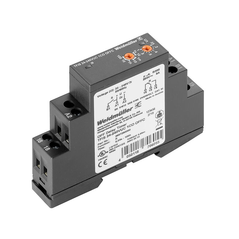 Weidmüller 2697290000 TFIS 24-240VUC 1CO OFFC TFI-SERIES Gecikmeli Bırakma Zaman Rölesi (24-240 V AC/DC, 1 Değiştirici Kontak, 8 A, Vidalı Bağlantı)