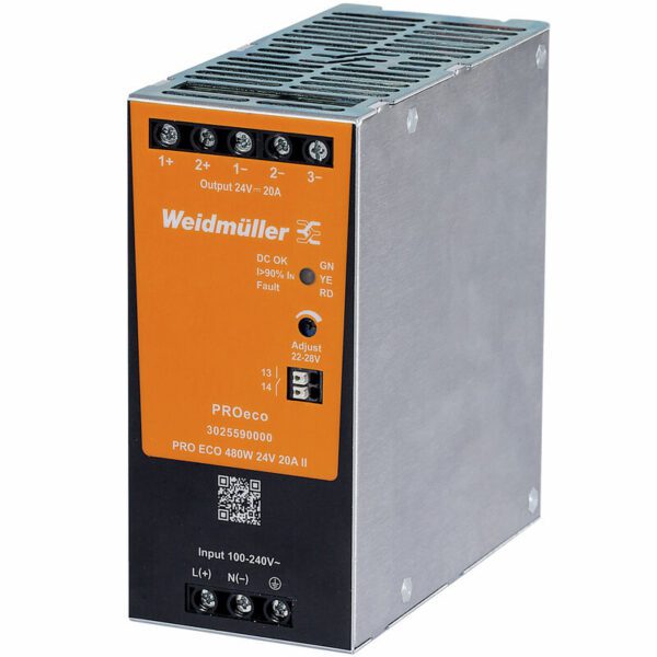 Weidmüller 3025590000 PRO ECO 480W 24V 20A II DIN Ray Güç Kaynağı